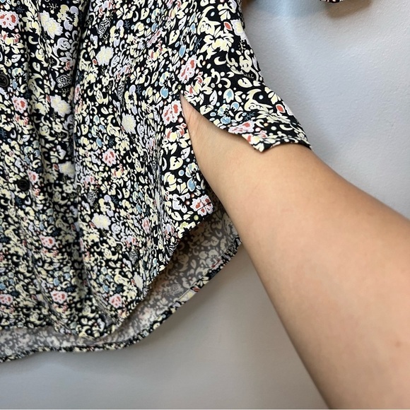 Bobby Chan Men's Size L Silk Bamboo Floral Short Blouse Black Yellow Lightweight - Picture 6 of 11